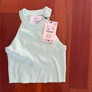 Zara Mint Green Ribbed Crop Top Brand New Never Worn - Pet free and smoke free